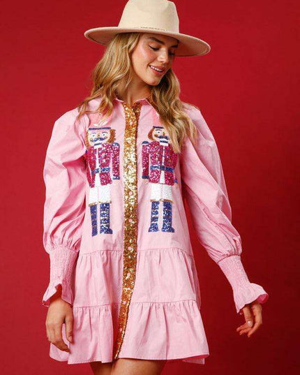 Festive Sparkle Lapel Dress for Holiday Gatherings