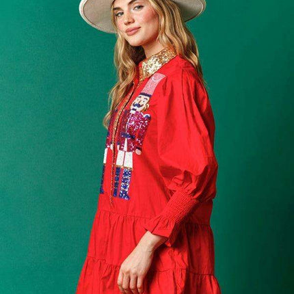 Festive Sparkle Lapel Dress for Holiday Gatherings