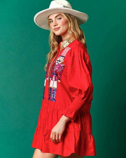 Festive Sparkle Lapel Dress for Holiday Gatherings