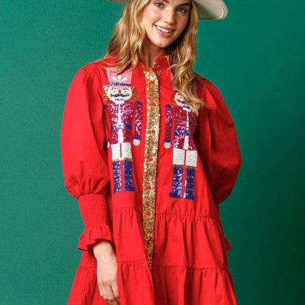 Festive Sparkle Lapel Dress for Holiday Gatherings