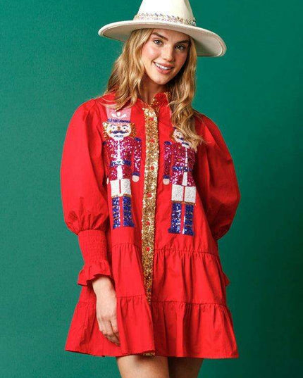 Festive Sparkle Lapel Dress for Holiday Gatherings