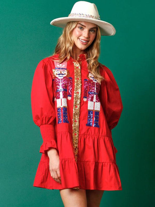 Holiday Festive Sequin Lapel Dress for Joyful Celebrations