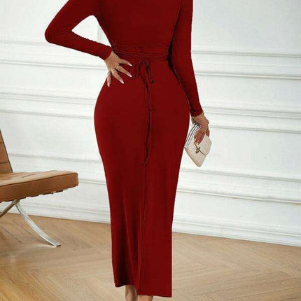 Elegant Crimson V-Neck Dress - A Statement of Timeless Style