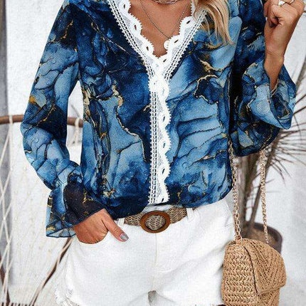 Trendy Women's Long-Sleeved V-Neck Printed Blouse - Must-Have for Fall-Winter Fashion