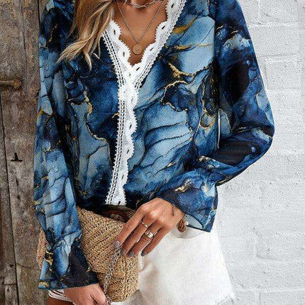 Trendy Women's Long-Sleeved V-Neck Printed Blouse - Must-Have for Fall-Winter Fashion