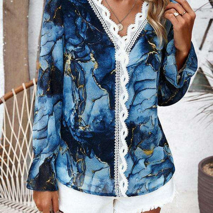 Trendy Women's Long-Sleeved V-Neck Printed Blouse - Must-Have for Fall-Winter Fashion