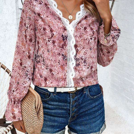 Trendy Women's Long-Sleeved V-Neck Printed Blouse - Must-Have for Fall-Winter Fashion