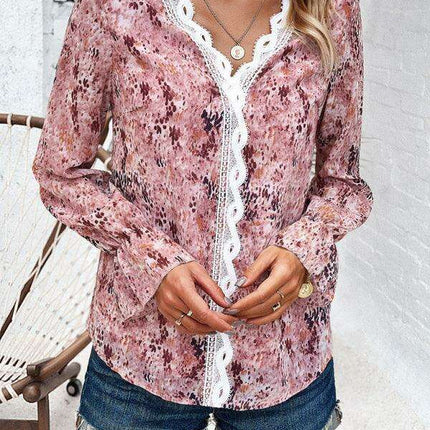 Trendy Women's Long-Sleeved V-Neck Printed Blouse - Must-Have for Fall-Winter Fashion