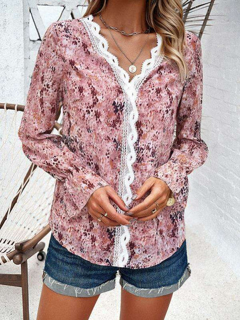 Trendy Women's Long-Sleeved V-Neck Printed Blouse - Must-Have for Fall-Winter Fashion