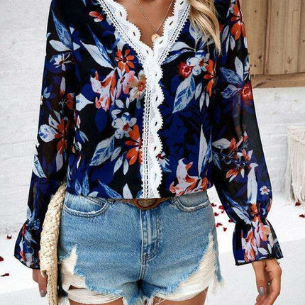 Trendy Women's Long-Sleeved V-Neck Printed Blouse - Must-Have for Fall-Winter Fashion