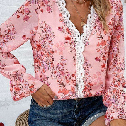 Trendy Women's Long-Sleeved V-Neck Printed Blouse - Must-Have for Fall-Winter Fashion
