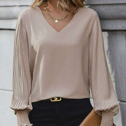 Elegant V-Neck Long Sleeve Blouse for Women - Timeless Style