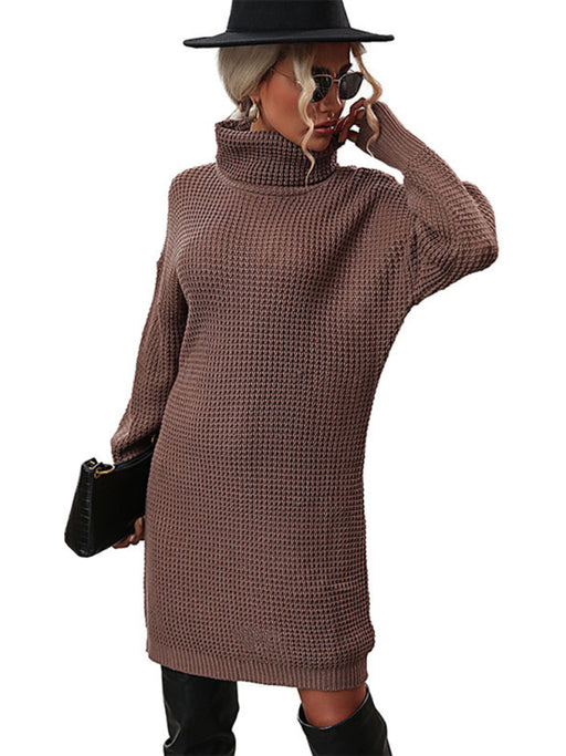Chic Solid Color Turtleneck Sweater Dress for Women: Stylish Must-Have for Autumn-Winter