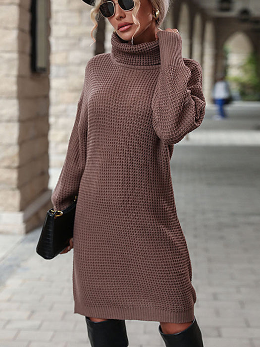 Chic Solid Color Turtleneck Sweater Dress for Women: Stylish Must-Have for Autumn-Winter