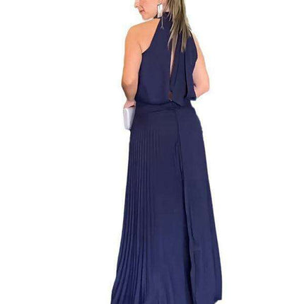 Vibrant Pleated Backless Halterneck Dress: Embrace Effortless Summer Elegance