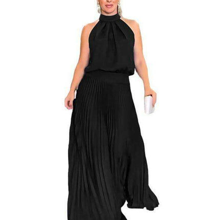 Vibrant Pleated Backless Halterneck Dress: Embrace Effortless Summer Elegance