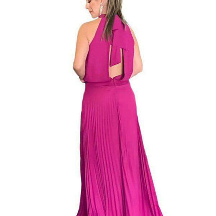 Vibrant Pleated Backless Halterneck Dress: Embrace Effortless Summer Elegance