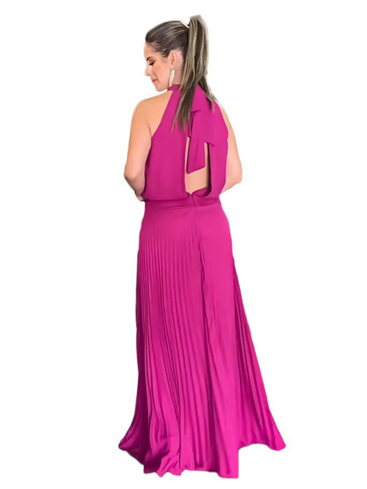 Vibrant Pleated Halterneck Dress: Embrace Chic Summer Style