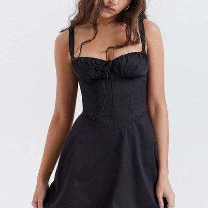 Chic Allure Ensemble: Sling Strap Top and Flirty Skirt in Bold Hue