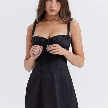 Chic Allure Ensemble: Sling Strap Top and Flirty Skirt in Bold Hue