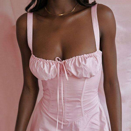 Chic Allure Ensemble: Sling Strap Top and Flirty Skirt in Bold Hue