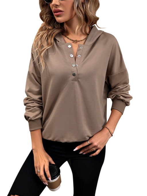 Women's Knitted Hooded Sweatshirt - Cozy Solid Color for Casual Elegance