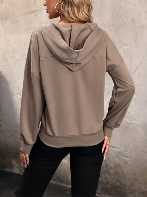 Women's Knitted Hooded Sweatshirt - Cozy Solid Color for Casual Elegance