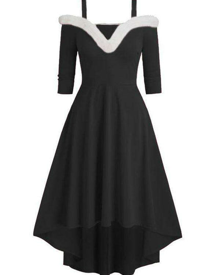 Chic Off-Shoulder Holiday Dress with Asymmetrical Hem