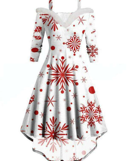 Chic Off-Shoulder Holiday Dress with Asymmetrical Hem