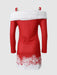 Festive Shoulder Dress with Faux Fur Detail - Women's Christmas Party Attire
