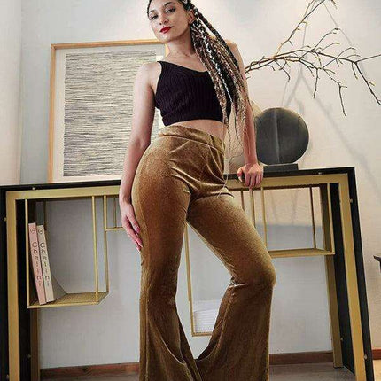 Chic High-Waisted Velvet Flare Trousers for Women: Where Elegance Meets Comfort
