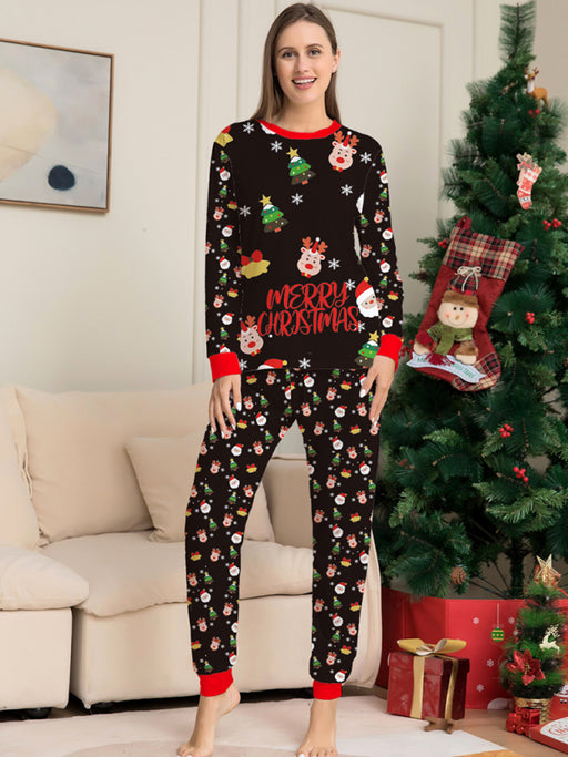 New Santa Claus printed long-sleeved home wear pajamas parent-child set (mom style)