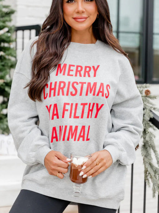 Festive Cheer Women's Christmas Letter Print Pullover Sweatshirt