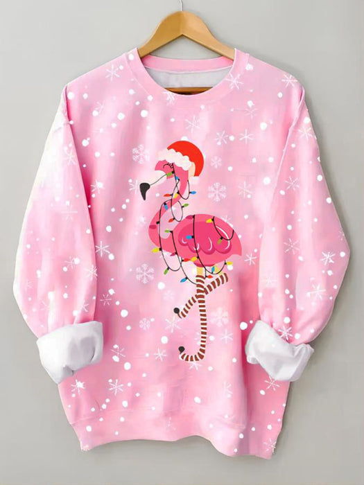 Flamingo Festivities Women's Christmas Sweater - Cozy Leisure Style