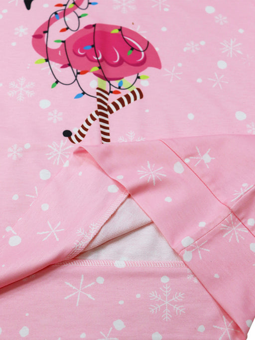 Women's New Christmas Flamingo Print Round Neck Long Sleeve Sweatshirt