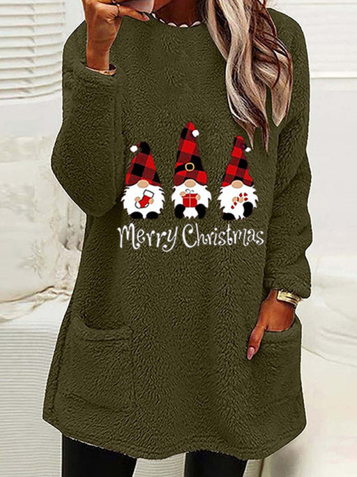 Festive Christmas Plush Women's Sweater with Cozy Pockets