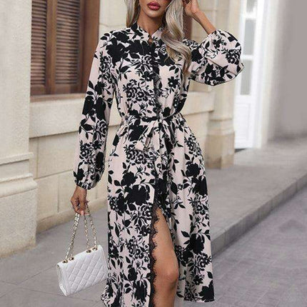 Elegant Long-Sleeve Stand Collar Dress: Timeless Sophistication