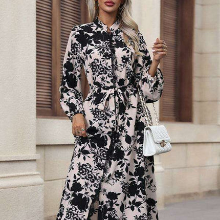 Elegant Long-Sleeve Stand Collar Dress: Timeless Sophistication