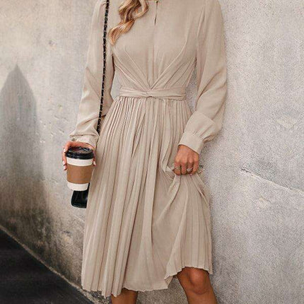 Chic Pleated Waist Long Sleeve Dress for Women - Unleash Your Inner Elegance