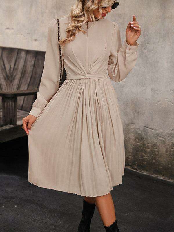 Chic Pleated Waist Long Sleeve Dress for Women - Unleash Your Inner Elegance