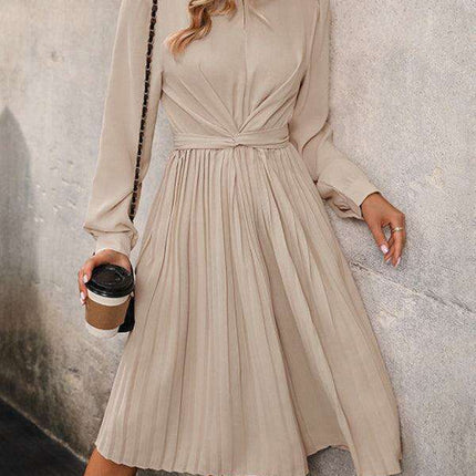 Chic Pleated Waist Long Sleeve Dress for Women - Unleash Your Inner Elegance