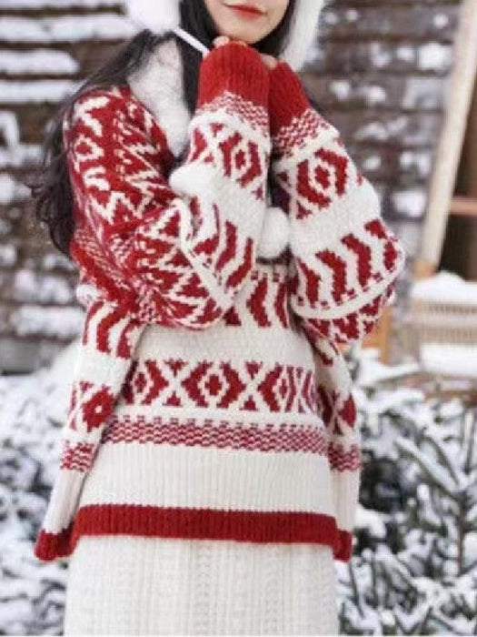 Cozy Christmas Elk Jacquard Knit Sweater
