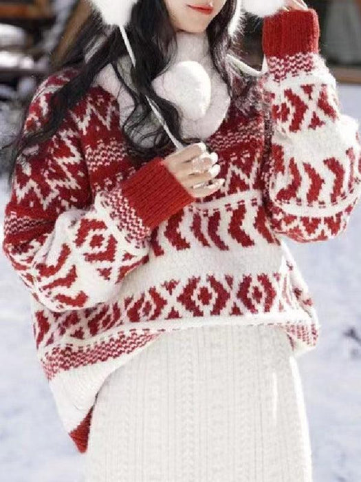 Festive Reindeer Double Layer Knit Crewneck Jumper