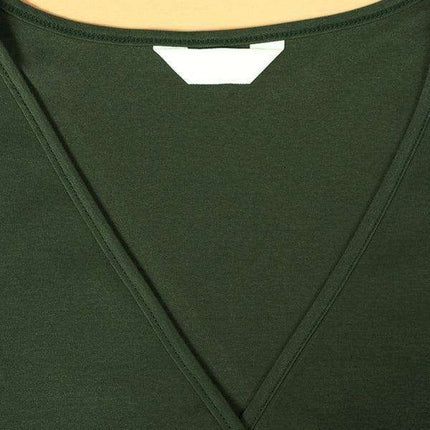 Elegant Long Sleeve Pleated Lace-Trim V-Neck Dress