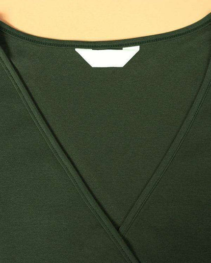 Elegant Long Sleeve Pleated Lace-Trim V-Neck Dress