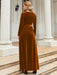 Golden Velvet Women's Dress with Round Neck and Belt - Elegant Chic Design - Luxury Edition