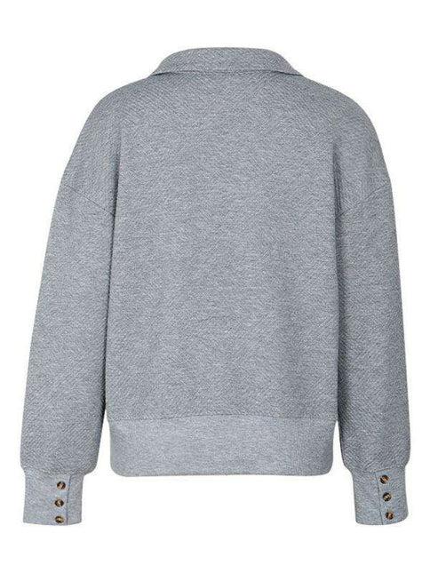 Sophisticated Heather Grey Lapel Sweater: Your Go-To for Stylish Comfort