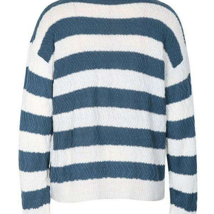 Stylish Striped Knit Sweater - Women's Cozy Round Neck Pullover for Autumn and Winter
