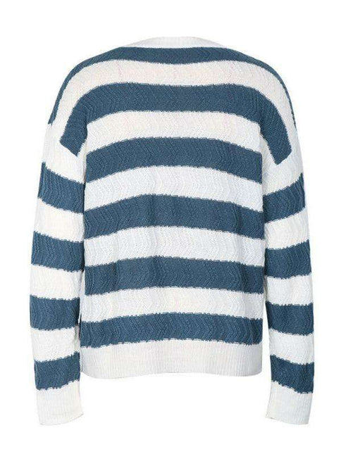 Stylish Striped Knit Sweater - Women's Cozy Round Neck Pullover for Autumn and Winter