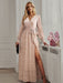 Elegant V-Neck Long Sleeve Midi Dress with Defined Waist for Women